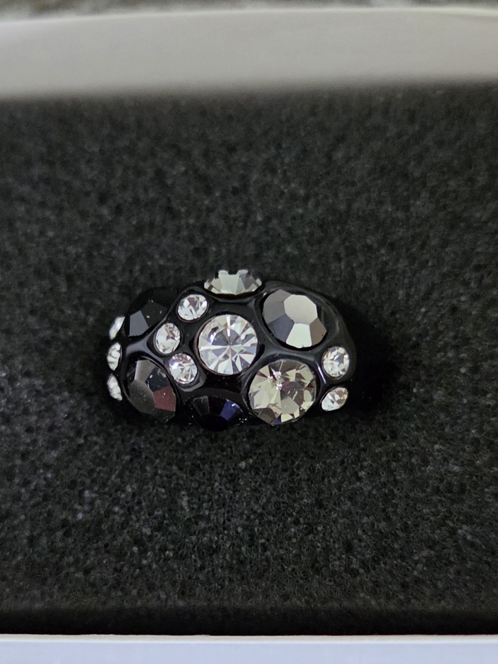 Lia Sophia Black Dome Ring with Clear and Smoke Crystals